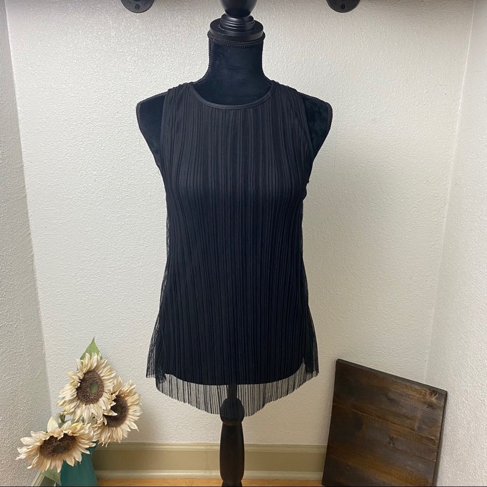 Black Blouse - Sheer Ribbed Overlay - Small